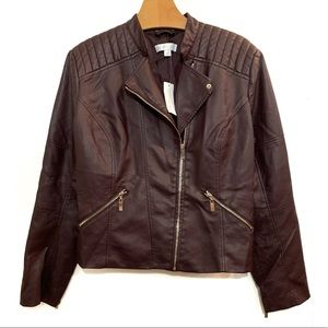 New York & Co Asymmetrical Wine Moto Jacket XL